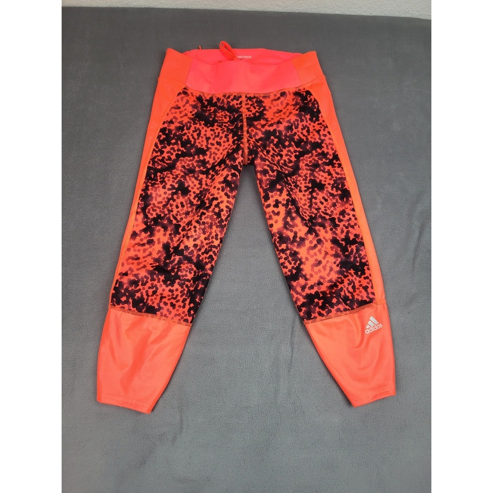 Adidas 3/4 Tights Womens Small Orange Lightweight‎ Stretch Performance Gym Yoga